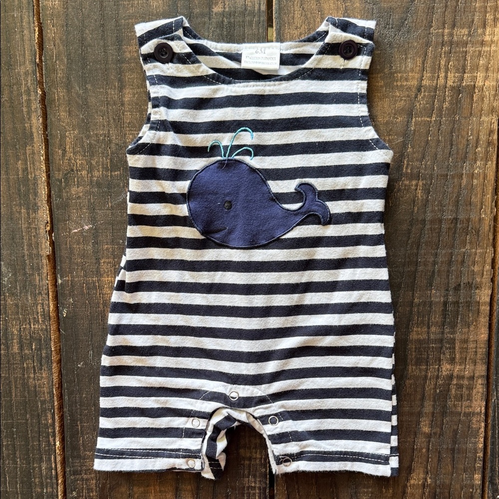 Striped Baby Romper with Whale Design